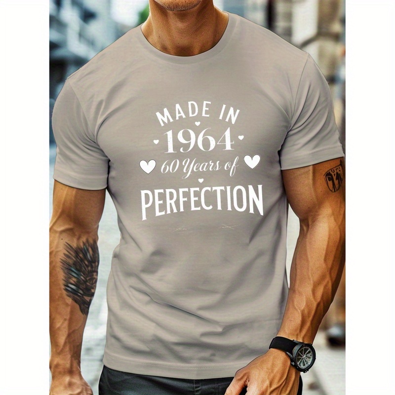 

Imprimé ' Made in 1964', T-shirt homme à col rond et manches courtes, haut décontracté et confortable pour l'été