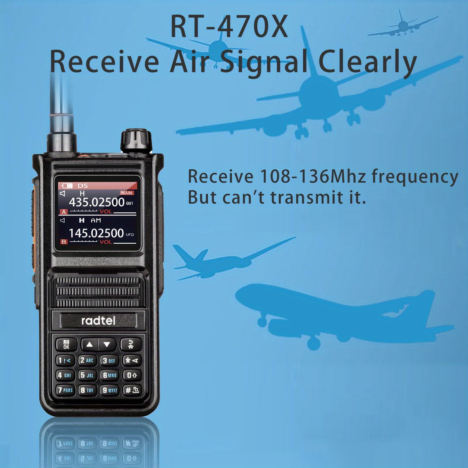 

Radtel Rt-470x 2 256ch Aviation Air Band Walkie Talkies Long Range Handheld Usb-c, Frequency