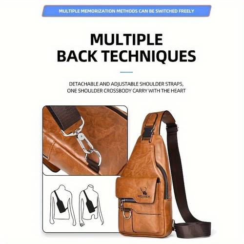 mens pu leather crossbody sling bag adjustable strap multiple zippered compartments casual for travel hiking brown gray black casual crossbody bag stylish sling bag adjustable strap bag