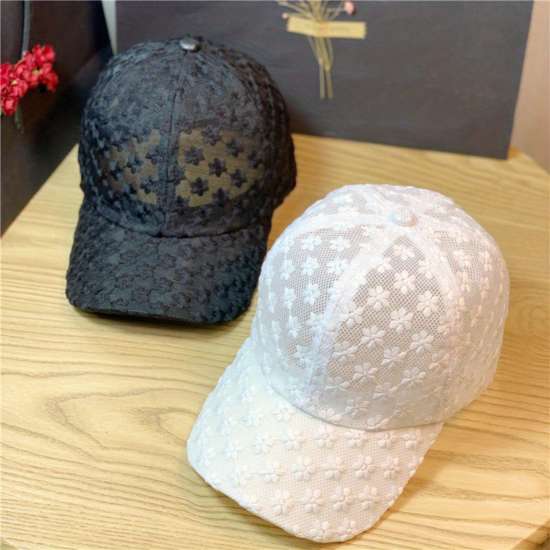 

Summer Lace Floral Baseball Caps For Women - Breathable Woven Polyester, Adjustable Sports Hat With Hollow-out Design