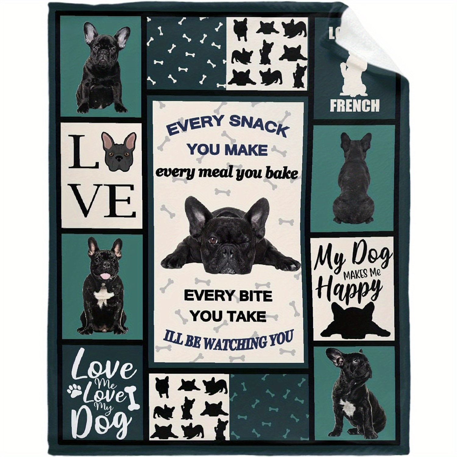 

French Bulldog Themed Flannel Throw Blanket - All-season Cozy Knitted Vintage Style Blanket With Digital Print Design For Couch, Bed - Soft Polyester, Lightweight, Gift For Dog Lovers