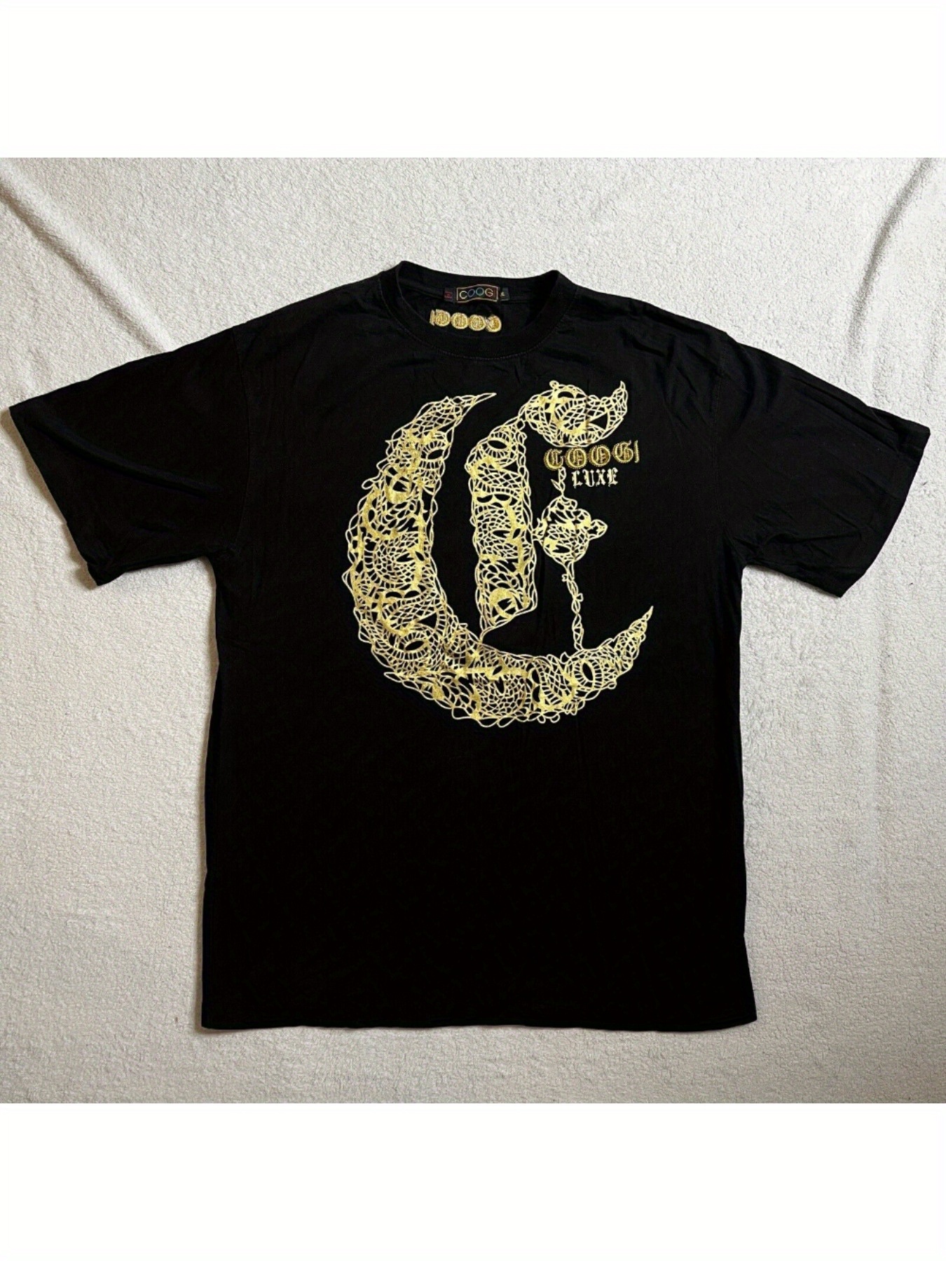 Vintage Y2K * Luxe Club Gold Metallic Black T-Shirt Size XLarge XL Hip Hop