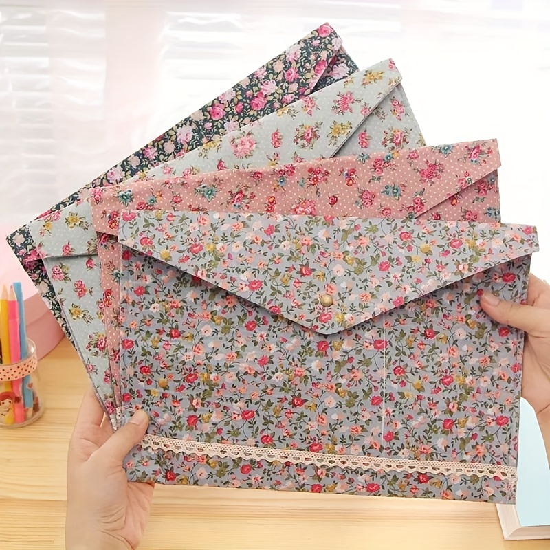 

4pcs Vintage Polka Dot Flower A4 Folder - Organizer, Stationery Accessories