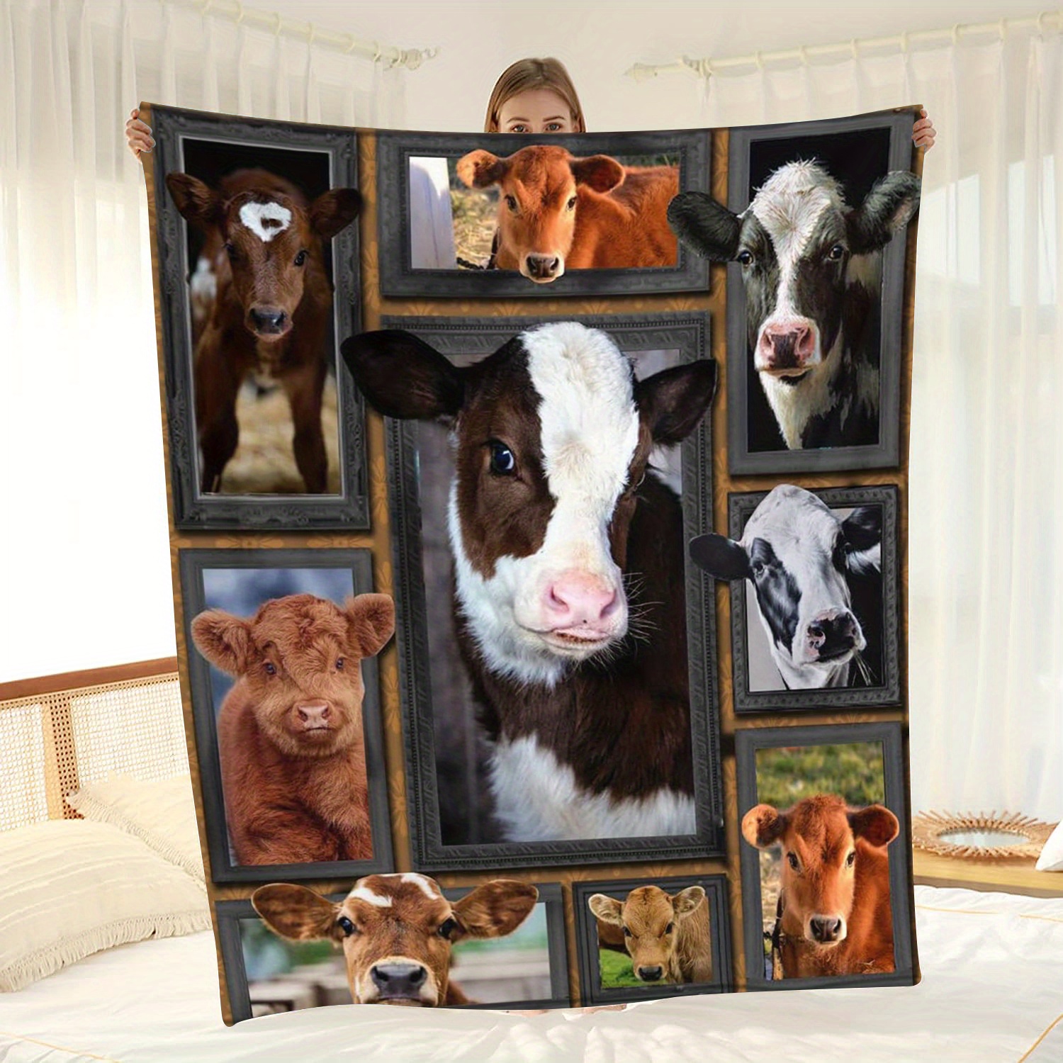 

Cozy Flannel Throw Blanket - Perfect Gift For Friends, Soft & Warm For Couch, Bed, Office, And Travel - Vintage Style With Unique Cow Print