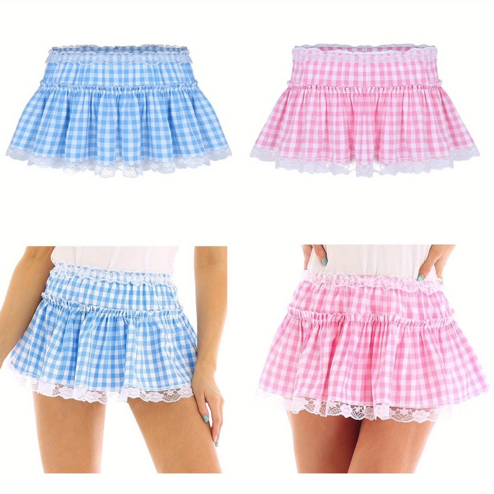 

Women' Mini Skirt, Lace Skirt, Adult Sexy Lace Princess Pleated Skirt Pink, Blue
