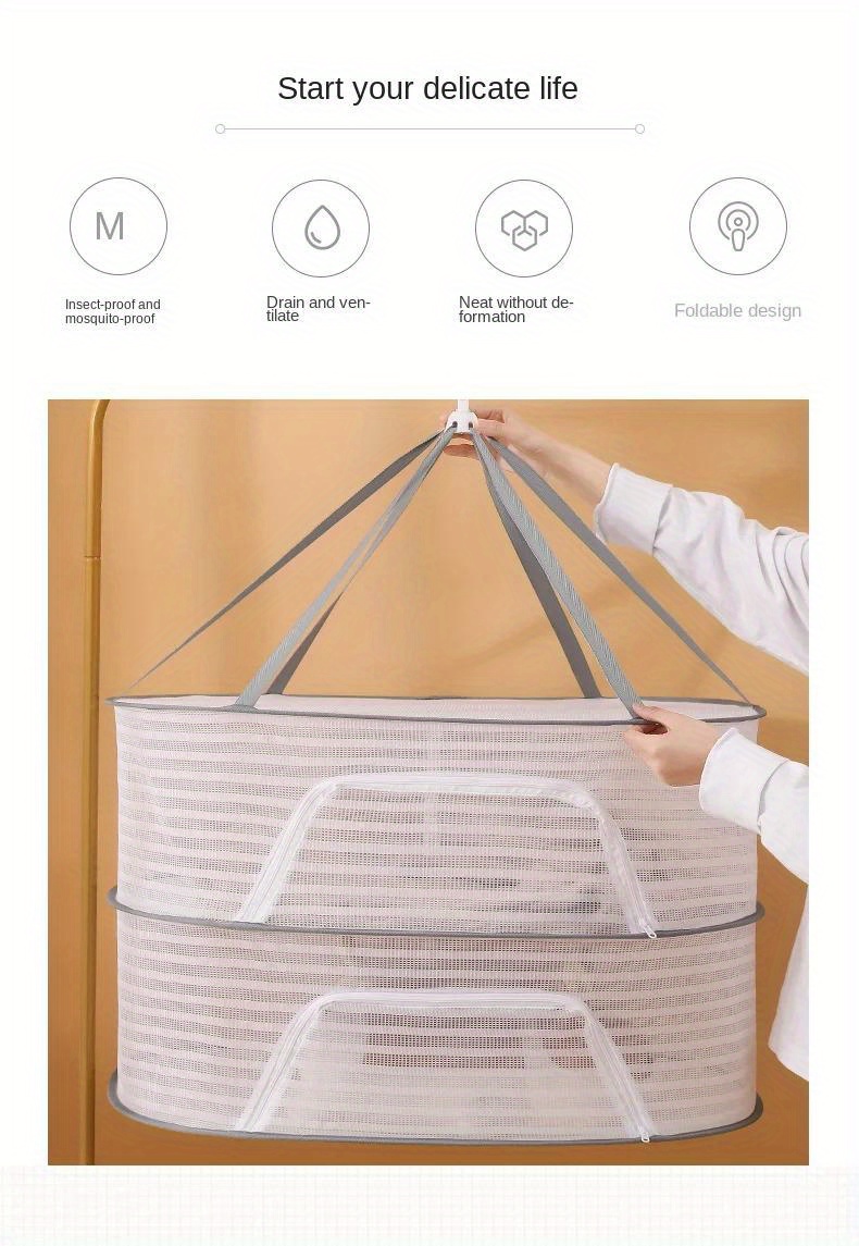 1  layer mesh drying rack anti mosquito strong   polyester net for   fish and vegetables outdoor hanging drying basket with 3 tier design   kitchen storage utility hooks details 1