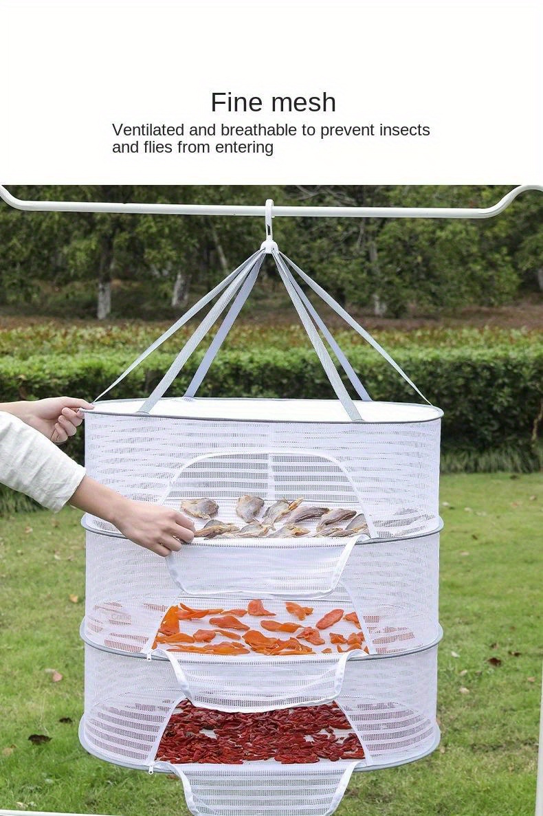 1  layer mesh drying rack anti mosquito strong   polyester net for   fish and vegetables outdoor hanging drying basket with 3 tier design   kitchen storage utility hooks details 4