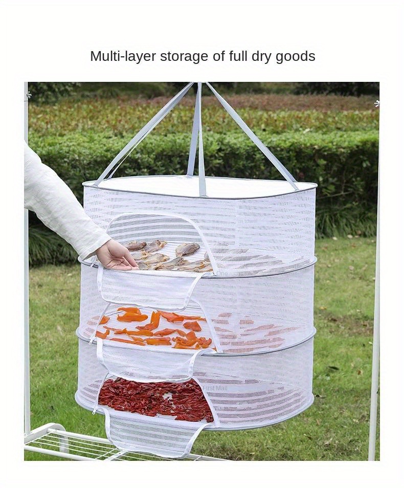 1  layer mesh drying rack anti mosquito strong   polyester net for   fish and vegetables outdoor hanging drying basket with 3 tier design   kitchen storage utility hooks details 5