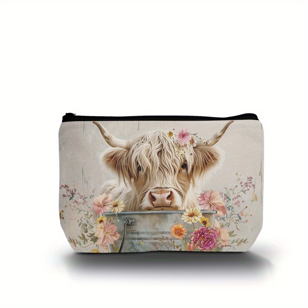 

Cow & Cosmetic Bag - Polyester, Zippered Makeup For