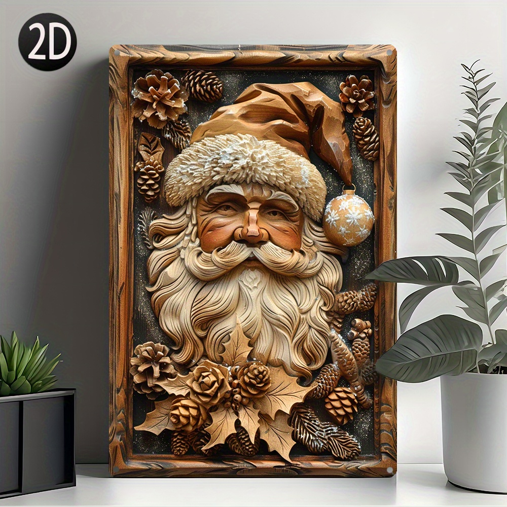 

Vintage 8x12 Inch Aluminum Wall Sign: Santa Claus With Pinecones And Holly - Festive Christmas Decor - 100% Aluminum Material - 32% Higher Bending Resistance - Safe Delivery With Durable Cardboard