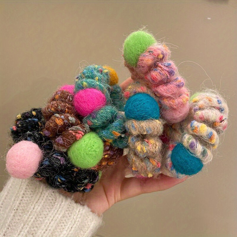 

6pcs Knitted Spiral Hair Scrunchies - Plush Detail, Phone Cord Hair Bands For Women, Cute And For Autumn And Winter