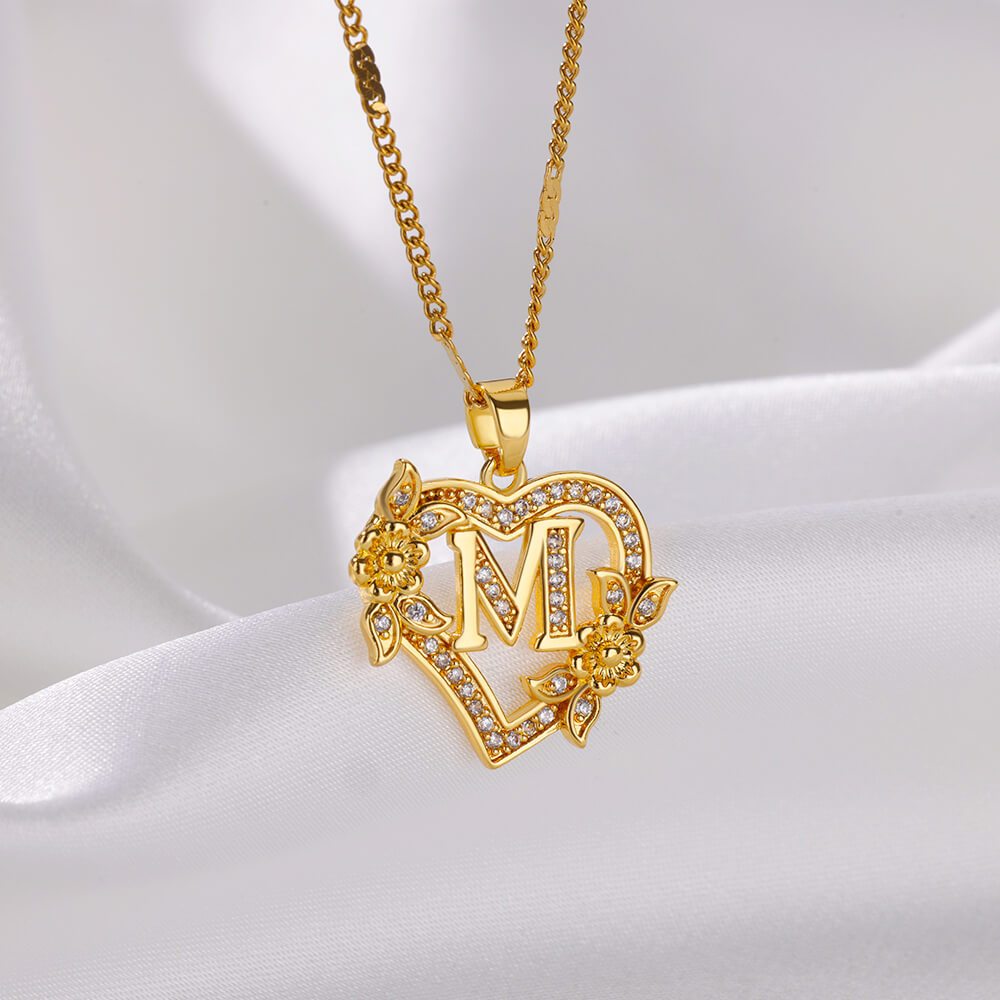 TEMU 1pc Elegant 14k Golden Plated Copper Heart Pendant Necklace With Synthetic Zirconia, Style Hollow Letter Clavicle Chain For Women, & Parties - Ideal Valentine's Day Gift