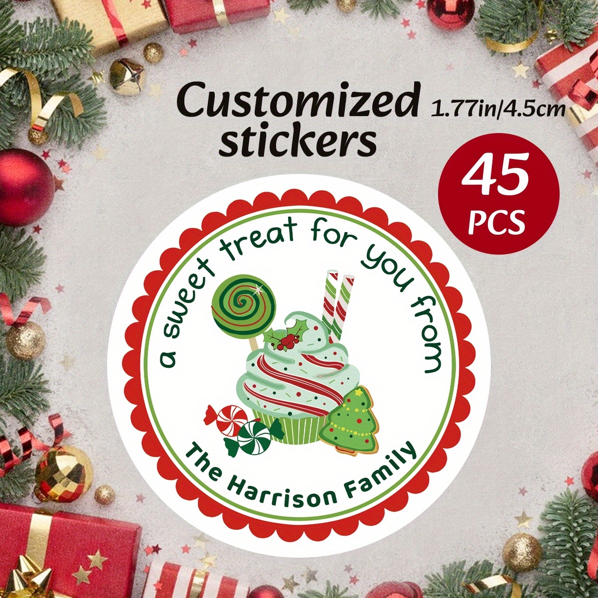 

Custom 45pcs Merry Christmas Name Stickers Set - Personalized Gift Bag & Envelope Labels, Mixed Colors, Pp Material