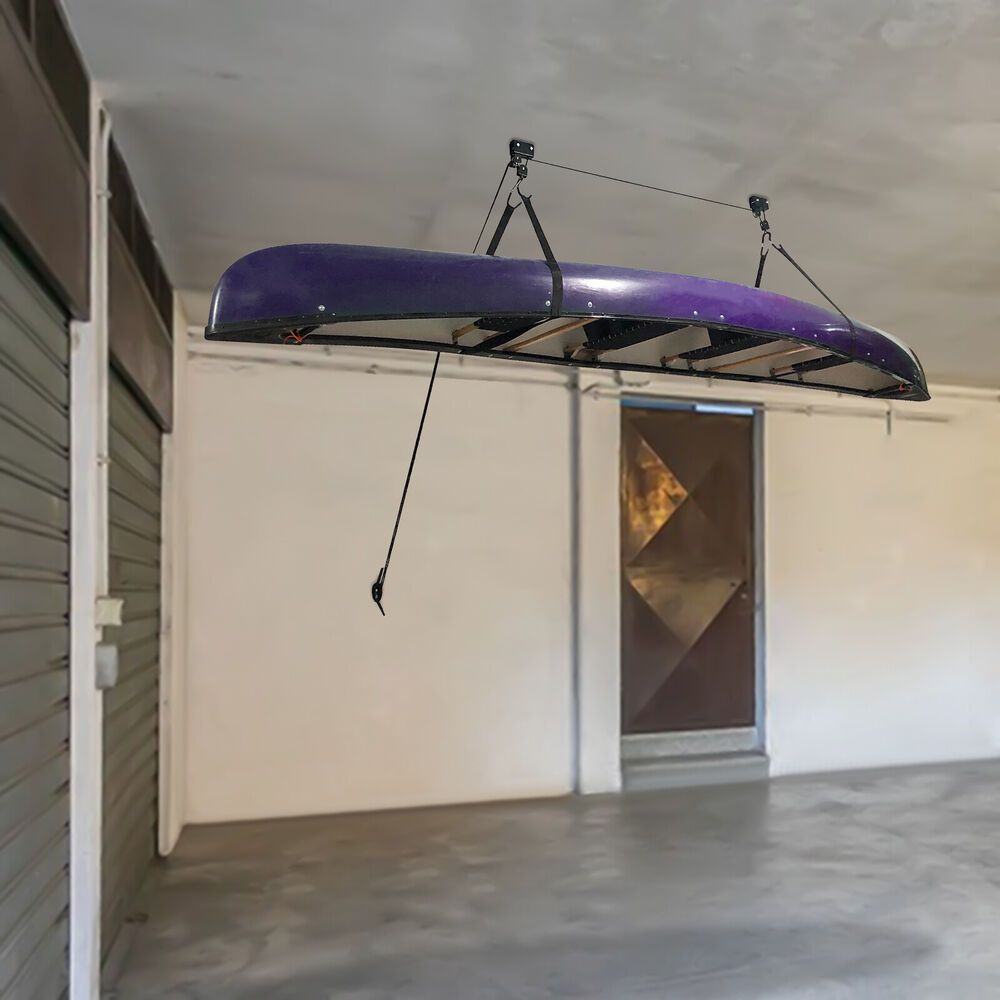 Image of Kayak Hoist Set, Bike Ceiling Mount Kayak Canoe Hoist Lift For Storage Garage Heavy Duty Hooks With 57kg Capacity