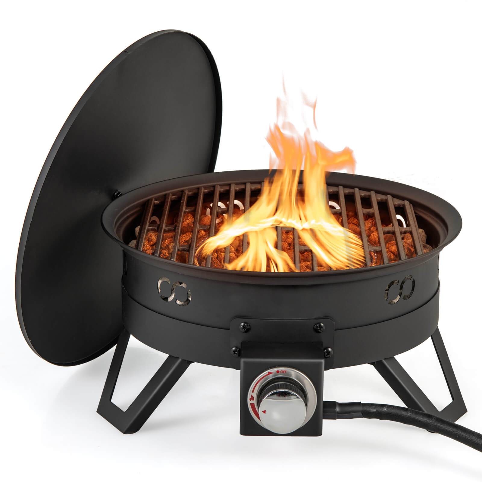 

Multigot 17" Portable Gas Fire Pit W/ Folding Legs & Removable Grill Carrying Bag