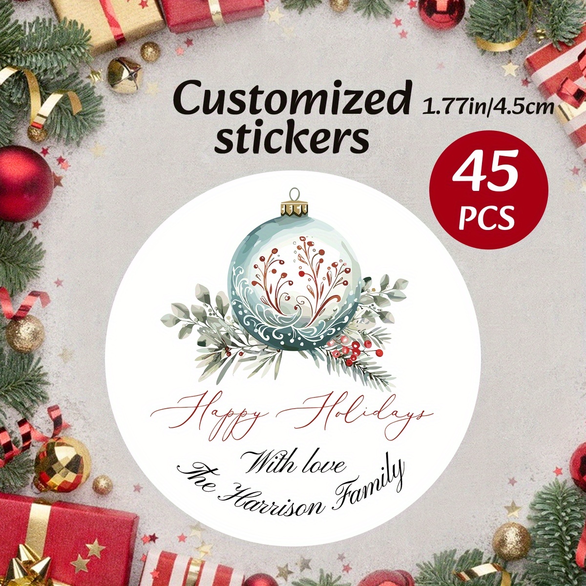 

Custom 45pcs Merry Christmas & Happy New Year Name Stickers - Personalized Gift Tags For Candy, Cookies, And Envelopes