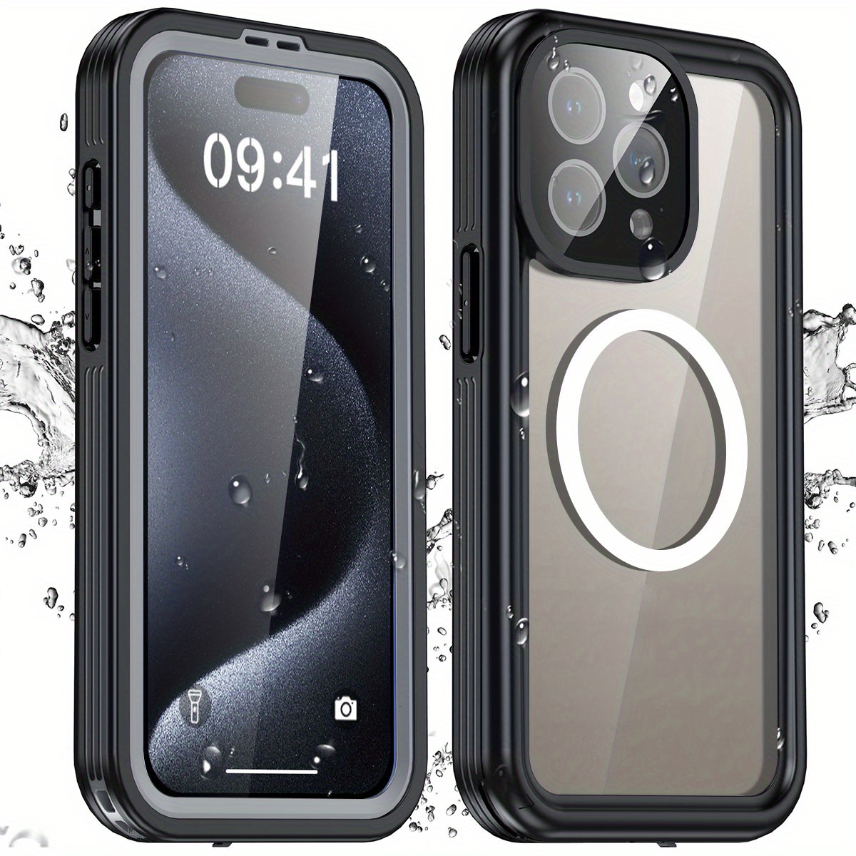 

For 15 Pro Max/ 15 Pro Waterproof Case Hybird Heavy Duty Shockproof Full Protective Cover Built-in Screen Protector