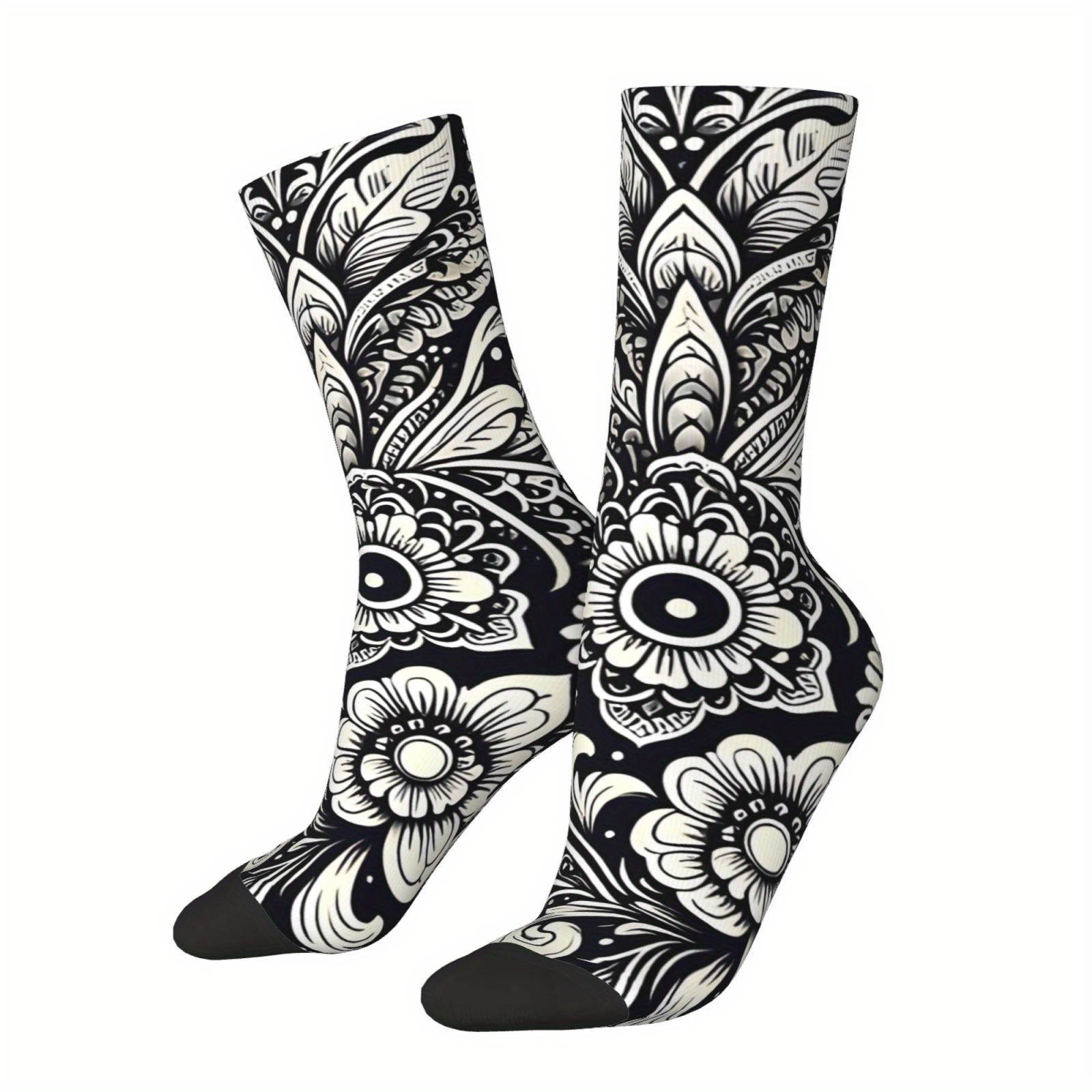 

1 Fabric Tube Socks With Vintage Floral Pattern, Unisex Hip Hop Style, Polyester And Elastane , Cartoon Pieces Design, Ideal For Or Hand Wash - Unique Novelty Streetwear Crew Socks For Men And Women