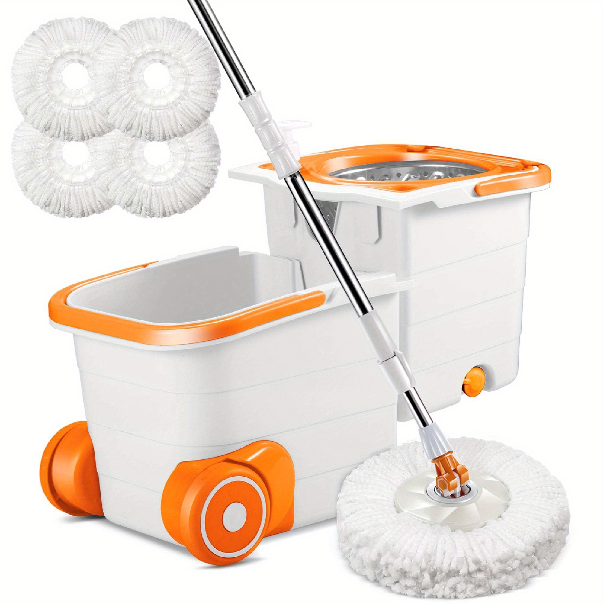 

Detachable Mop Bucket For Floor Cleaning, Spin Mop And Bucket Wringer Se Twith Stainless Steel Handle, 4 Microfiber Mop Pads