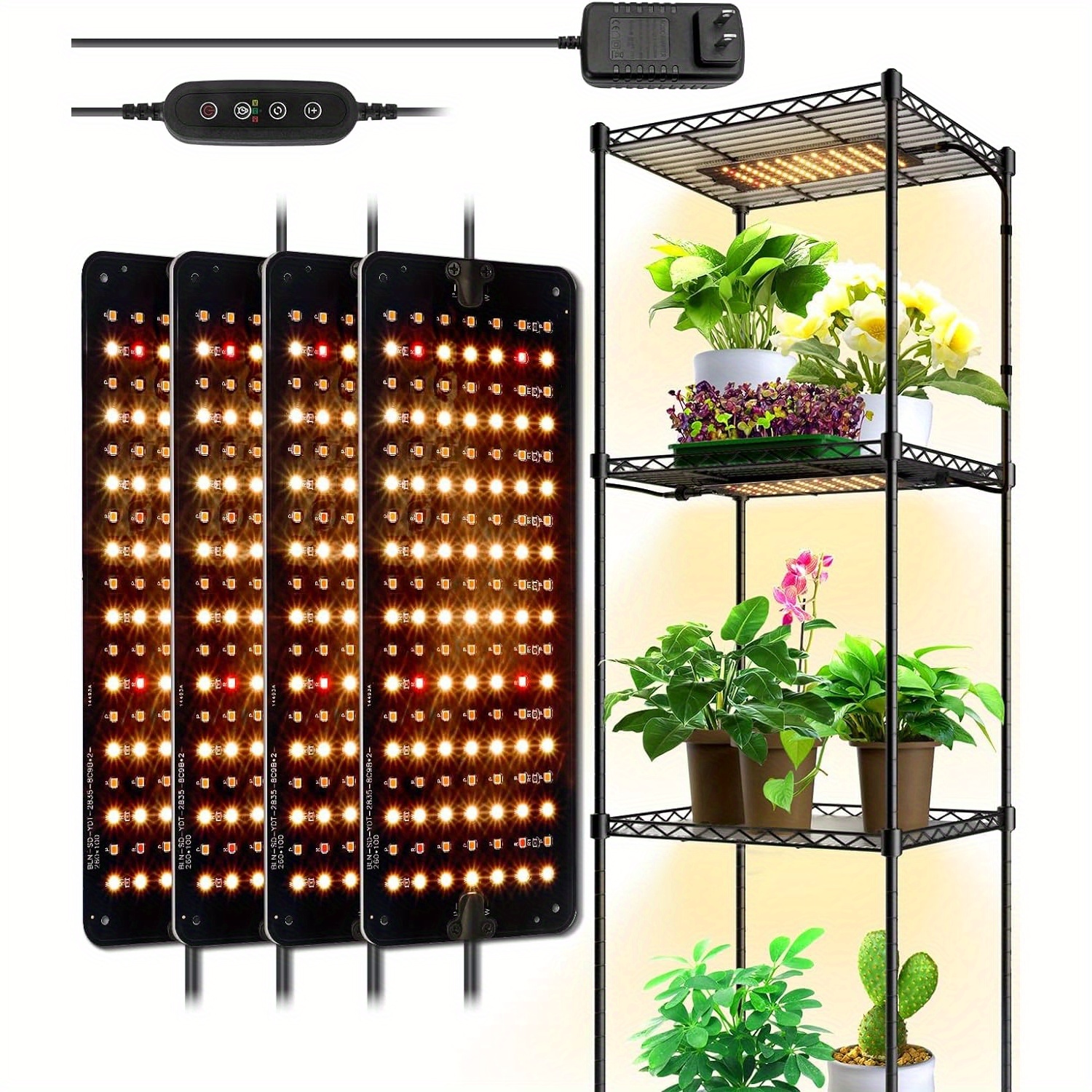 

4-pack Ultra-thin Grow Lights For Indoor Plants, 40w (4 X 10w) Full Spectrum Led Grow Light Panel With 3/6/12h Auto On/off Timer, 3 Spectrum Modes, 7 Dimmable Levels For Seedlings, Greenhouse