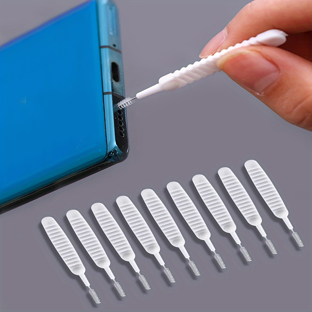 TEMU 10pcs Plastic Cleaning Brushes For Mobile Phone, Charging Port & Speaker Dust Removal, No Electricity Needed, Ideal For Living Room, Bedroom, Bathroom, Toilet, Kitchen, Bathroom Cleaning Tools
