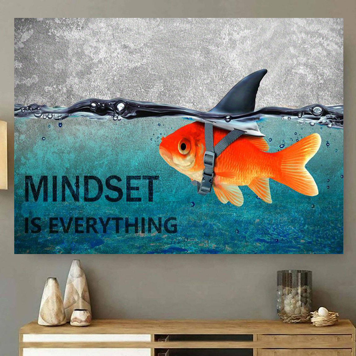 Image of 2d Flat, 2d Flat, 1pc Canvas Art, Inspirational Shark And Goldfish Canvas Wall Art For Office, Bedroom, And Bathroom Decor - Fun Wall Decor, Home Bedroom Room Bathroom