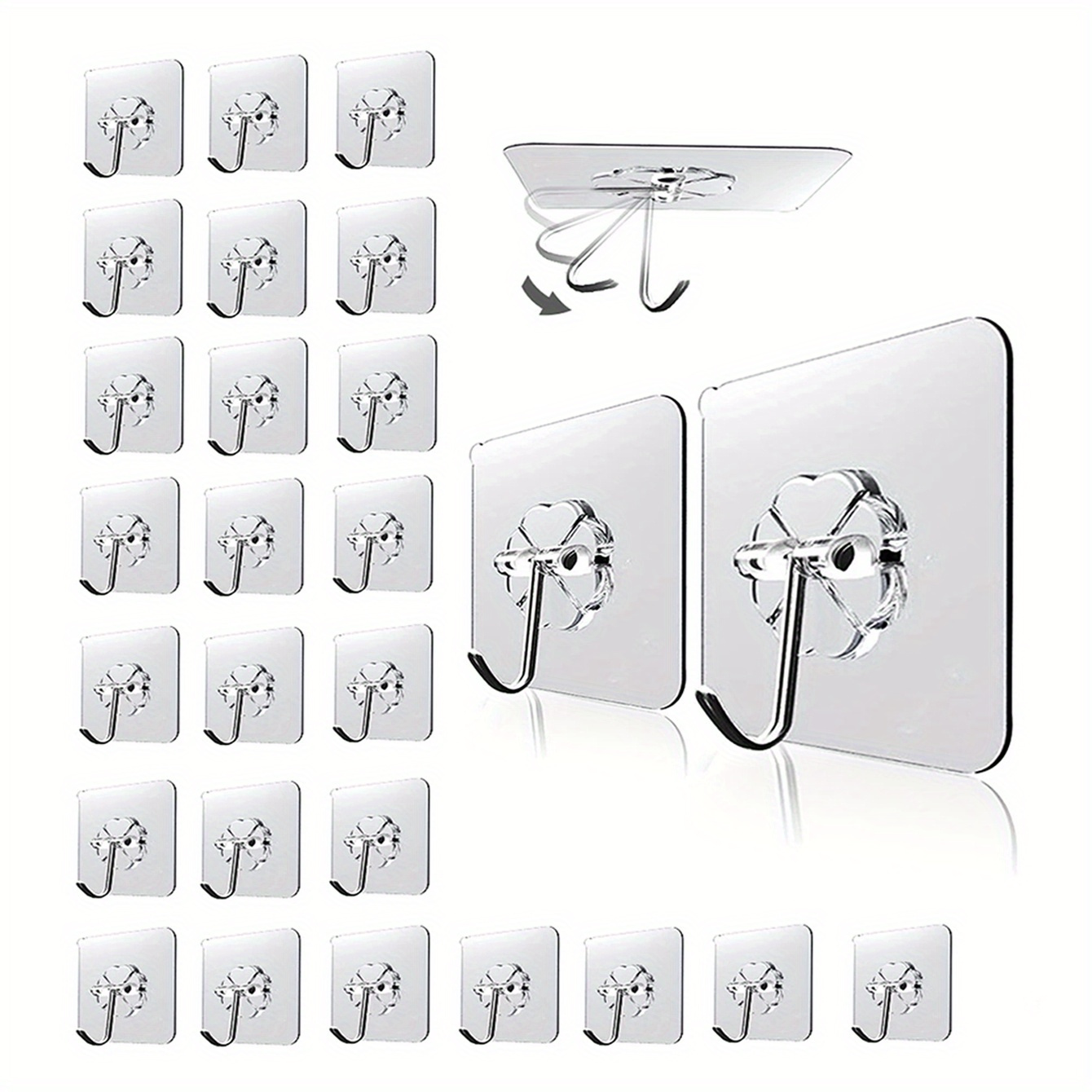 TEMU 30-pack Transparent Plastic Hooks - Wall Mount, , Punch-free Traceless Self-adhesive Hooks, Multifunctional Strong Storage Hangers For Kitchen And Bathroom, Contemporary Style