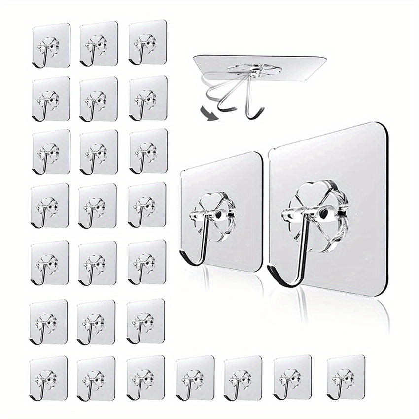 

30-pack Transparent Plastic Hooks - Wall Mount, Easy Install, Punch-free Traceless Self-adhesive Hooks, Multifunctional Strong Storage Hangers For Kitchen And Bathroom, Contemporary Style