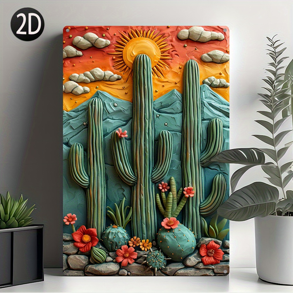 

Charming Cactus Desert In Mexico - 8x12" Vintage Metal Tin Sign For Home & Garden Decor, Perfect Mother's Day Gift, Easy Wall Mount