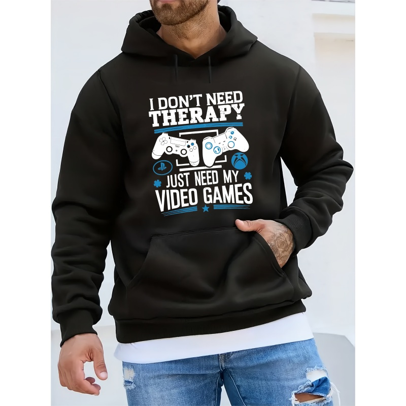 

Video Games Graphic Print Men's Long Sleeve Pullover Hoodie, Warm Fleece Hooded Sweatshirt With Kangaroo Pocket, Casual Comfortable Versatile Top For Autumn And Winter, As Gifts