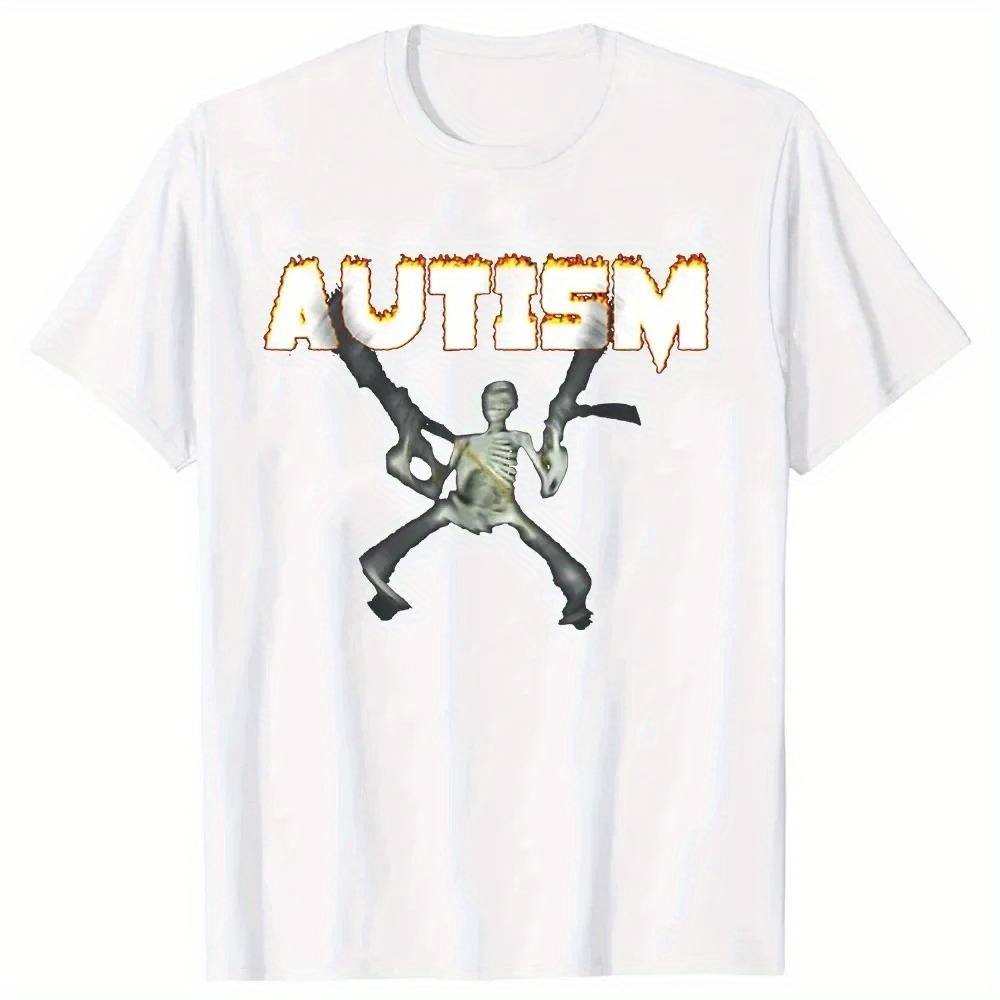 

Autism Skeleton Meme T-shirt Humor Funny Skull Print Halloween Costume Gifts Autism Awareness Graphic Tee Top