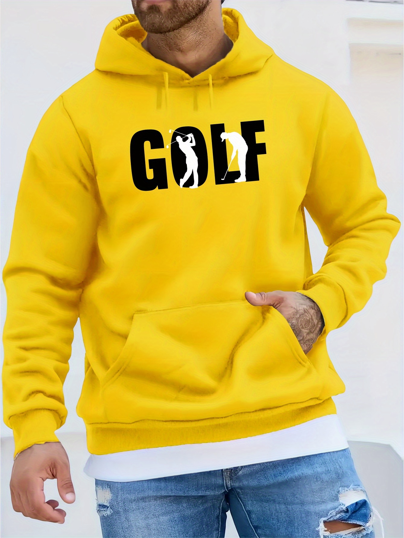 *'s Plush Fleece Hoodie with Golf Print Casual Pullover Sweatshirt for  Fall Winter, Long Sleeve, Kangaroo Pocket