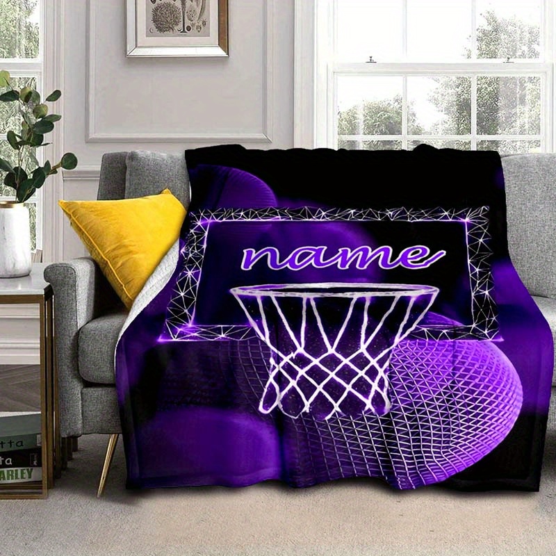 

Customizable Basketball Design Flannel Blanket, Personalized Name, Soft Comfortable Throw, Use, , Contemporary Style, 100% Polyester, Knitted Weave, For Bed Sofa Office - In Sizes