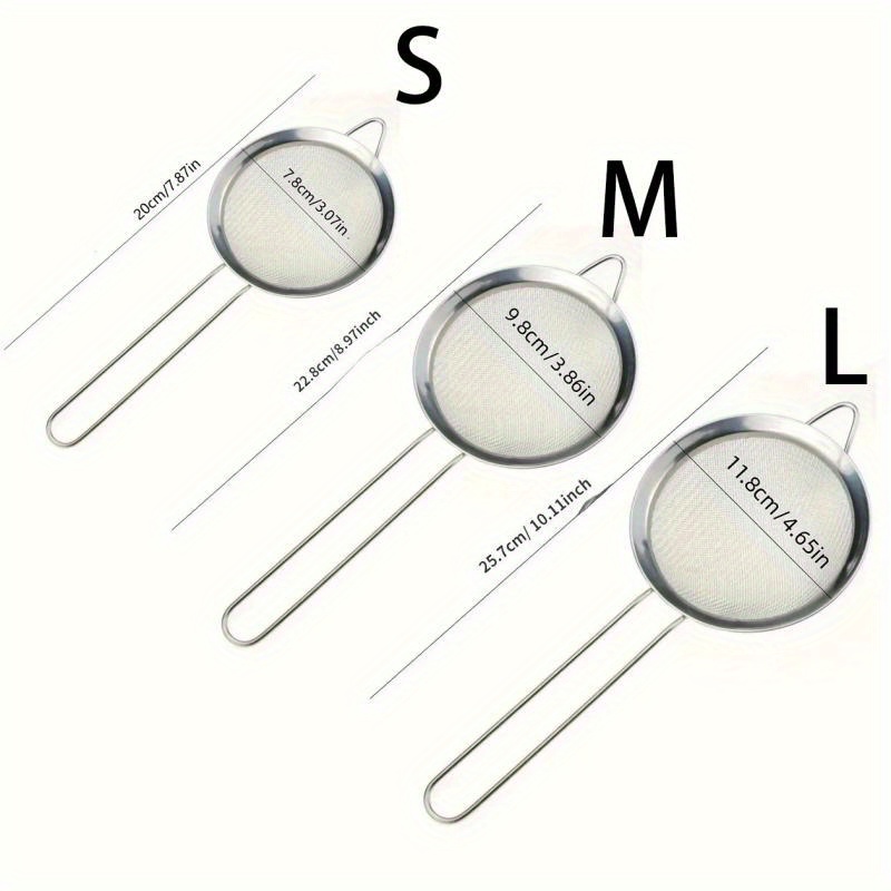 TEMU 3pcs Stainless Steel Strainer Set - Durable, -clean Tools For & Cooking, For Oil & Flour Sifting