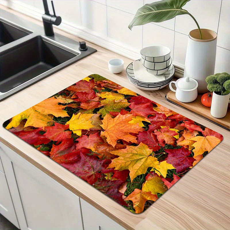 

Autumn Harvest Maple Leaf Dish Drying Mat - Non-slip, Absorbent Rubber Pad For Kitchen & Bathroom Countertops, Perfect For Parties & Weddings