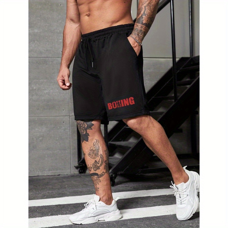 

Men's Casual Drawstring Shorts - Breathable Polyester, Letter For Summer Sports & Beach Wear