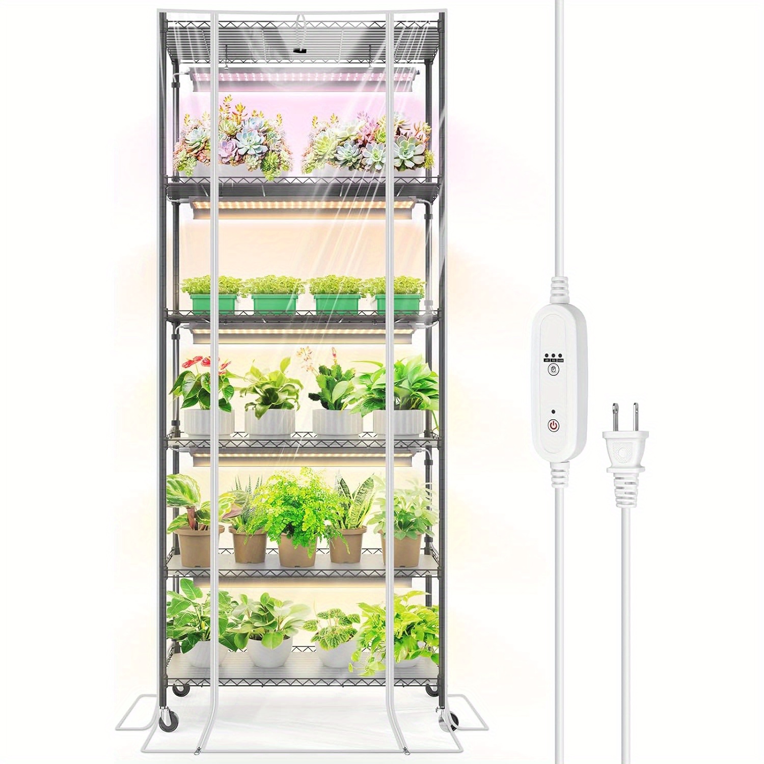 

Greenhouse With Grow Light For Indoor Plant & Seedlings, 6-tier Plant Shelf With 5pcs 2ft 30w And Full Spectrum Plant Lights, 3 Adjustable Spectrum And Timer, 29x14x71 Inches