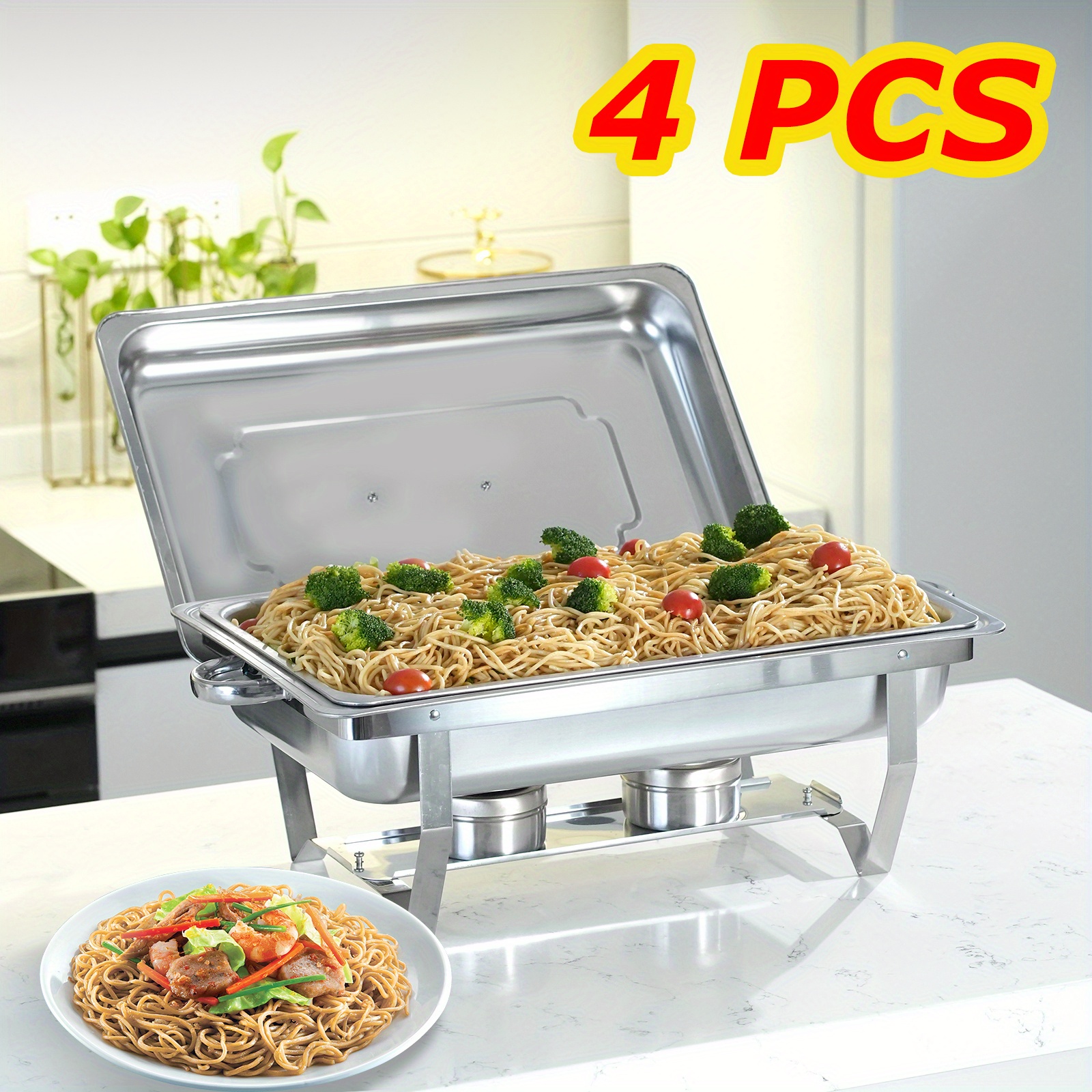 

4 Pcs 8qt Chafing Rectangular Steel Catering Chafer For Catering