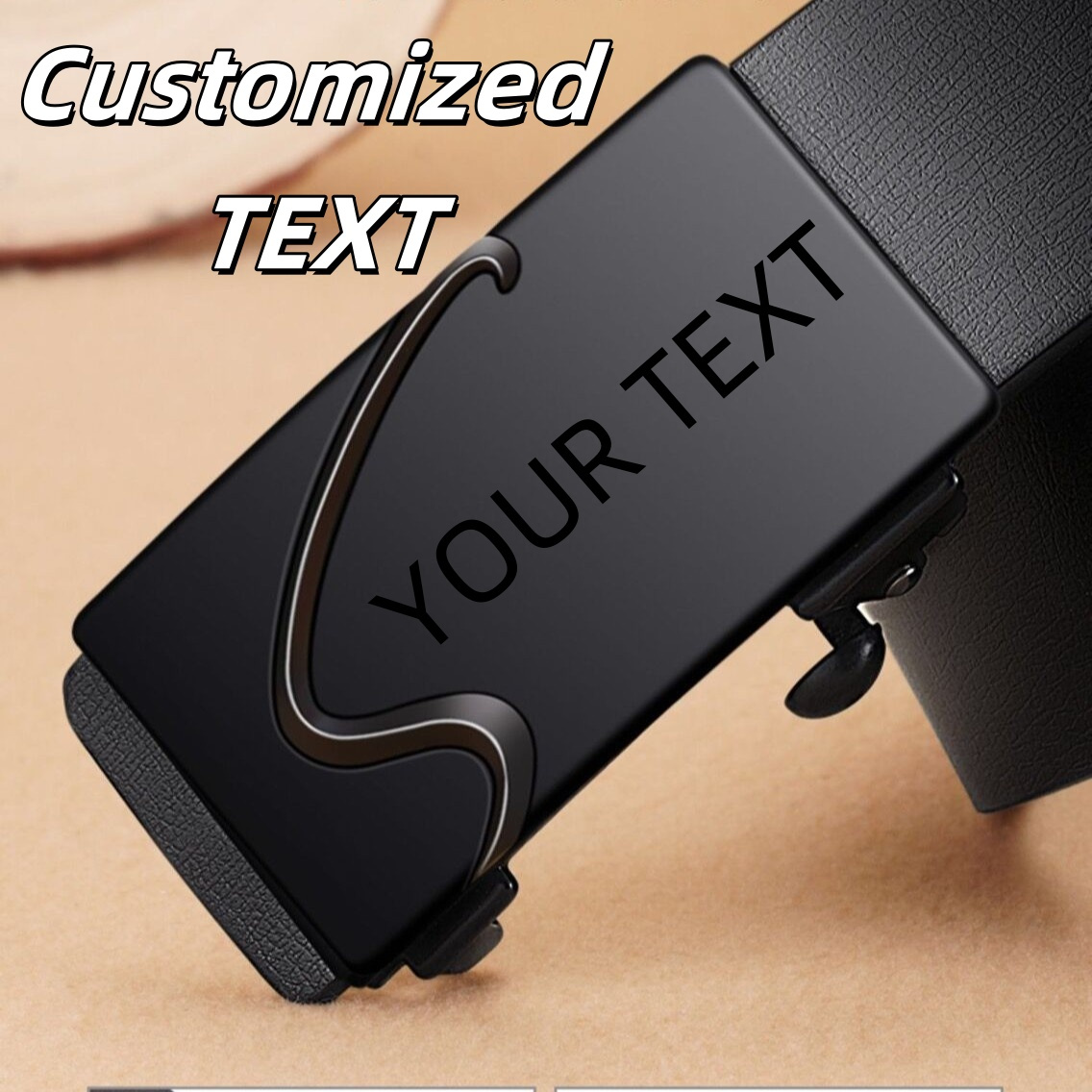 TEMU Custom Engraved Photo And Text Men's Genuine Leather Belt With Automatic Alloy Buckle, Casual Cowhide Belt For Business And Leisure, Ideal Gift For Loved Ones