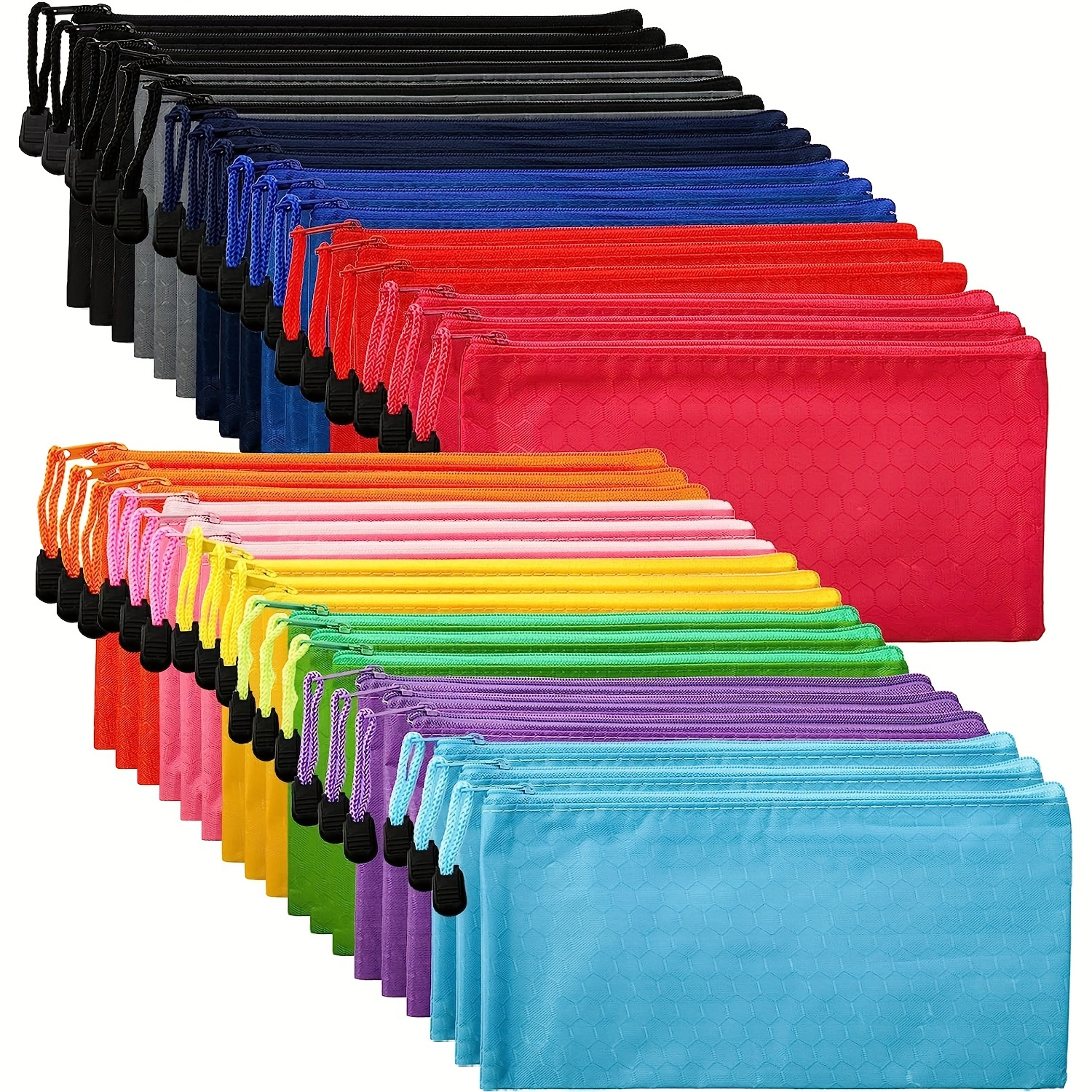 

36-pack Pvc File Jackets & Pockets - Waterproof Zippered Pencil Bags, Large Capacity, Multi-purpose For School, Office Supplies, Travel Cosmetics & Stationery Accessories, 12 Assorted Colors