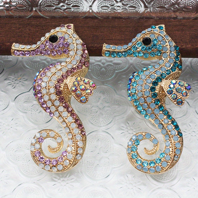   vintage seahorse brooch with sparkling rhinestones unique   fashion accessory seahorse decoration details 0