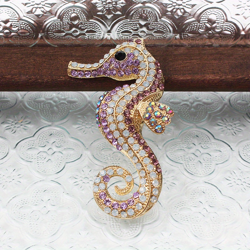   vintage seahorse brooch with sparkling rhinestones unique   fashion accessory seahorse decoration details 1