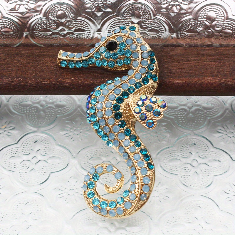   vintage seahorse brooch with sparkling rhinestones unique   fashion accessory seahorse decoration details 2