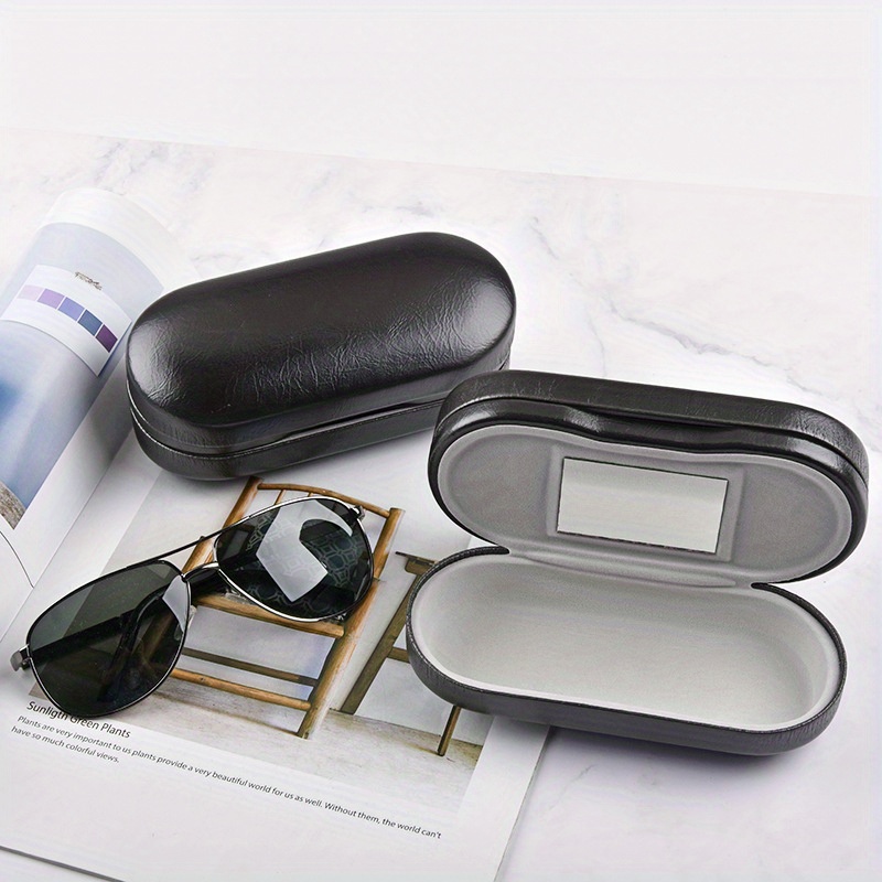 

Hard Shell Eyeglass Case, Dual Slot Leather Glasses Storage, Multi-functional, Double-layer Protector For 2 Pairs Of Spectacles Or Glasses