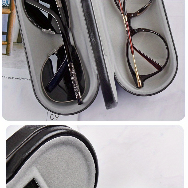 hard shell eyeglass case dual slot leather glasses storage multi functional double layer protector for   of spectacles or glasses details 0