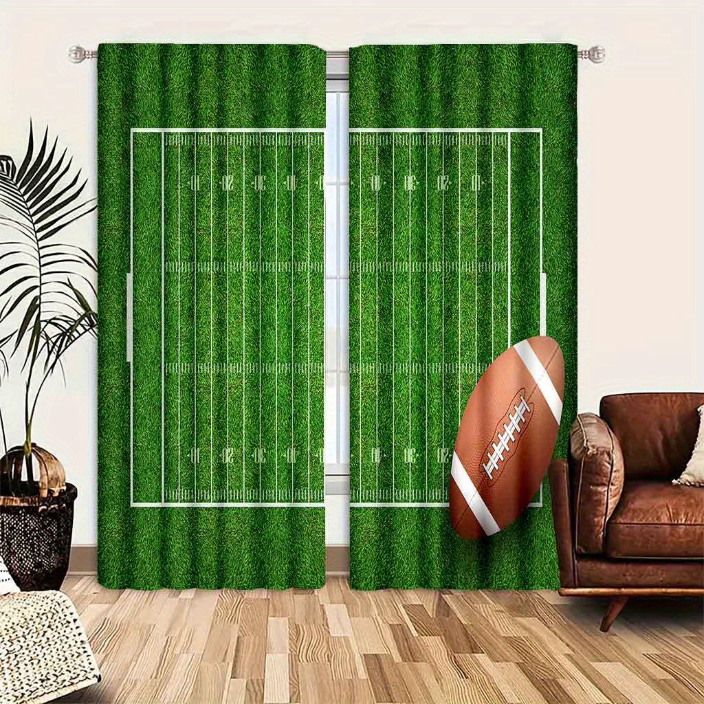 

Elegant Football Field Print Curtains: Perfect For Living Room And Bedroom - Durable, Easy To Hang, And Machine Washable