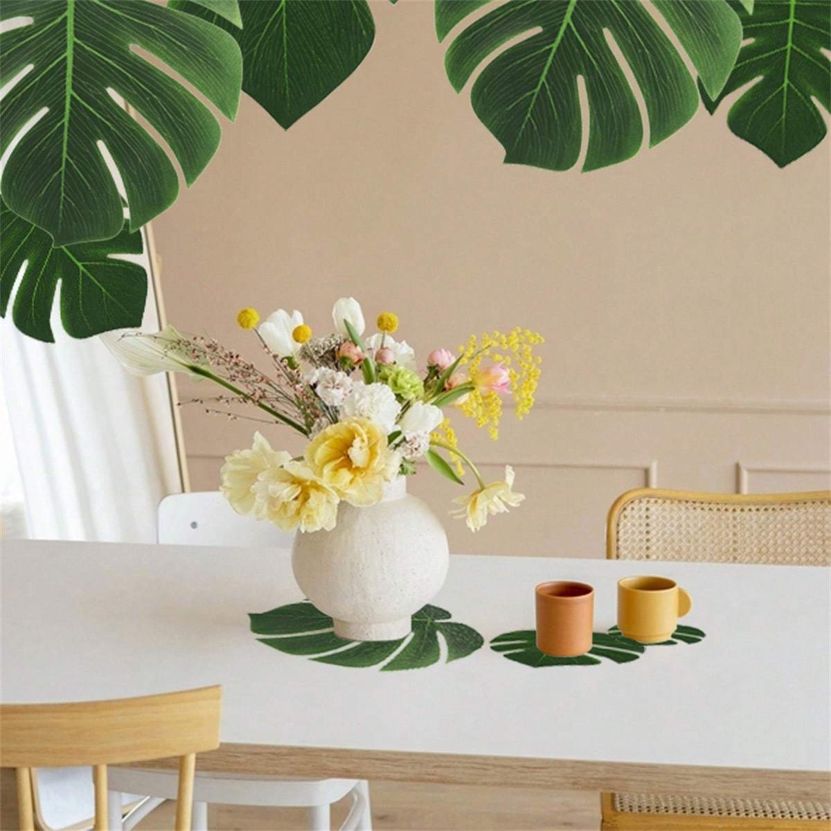 90pcs Artificial Palm Leaves 3 Kinds Of Tropical Monstera Leaves For