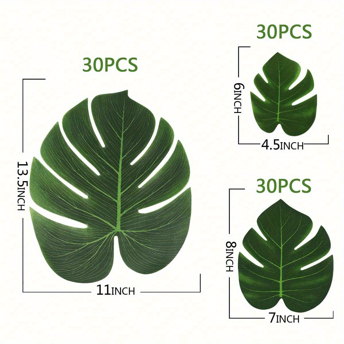 90pcs Artificial Palm Leaves 3 Kinds Of Tropical Monstera Leaves For