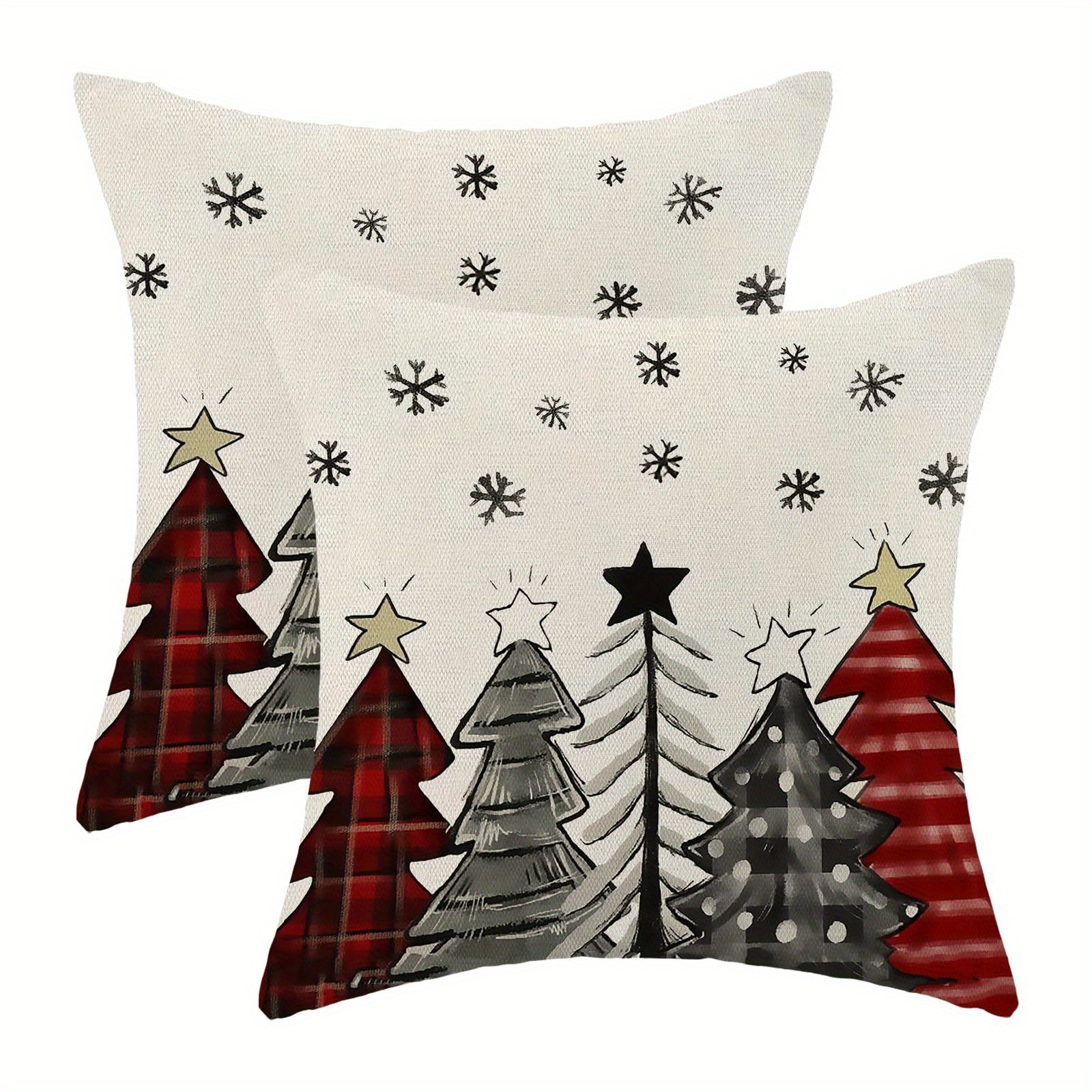 

Festive Christmas Tree And Snowflake Pillow Covers - 2 Pieces, 18 Inch X 18 Inch, Linen Blend, Contemporary Style, Printed Design, Suitable For Various Room Types, Zipper Closure, Machine Washable