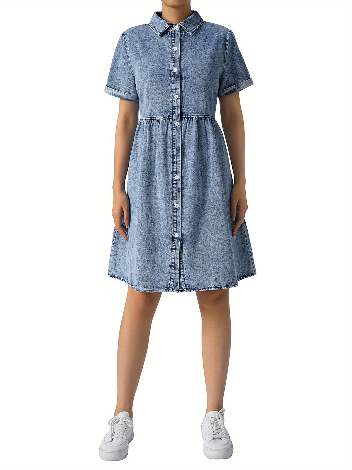 white christmas dresses Denim Short-Sleeve Renee Shirtdress Light Wash Denim